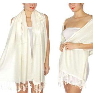 Pashmina Style Wrap Scarf Shawl Fringe Ivory Off White Eggshell SALE 2 FOR 15